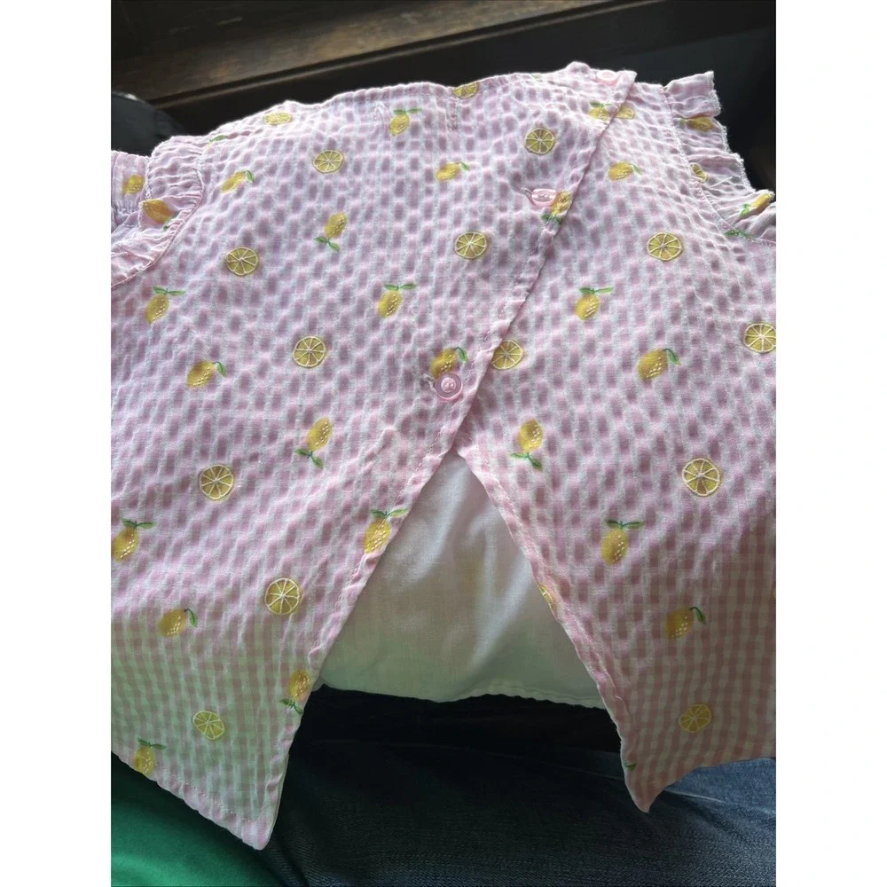 btween Size 6 pink gingham short set with Lemon Stitching - Picture 6 of 8